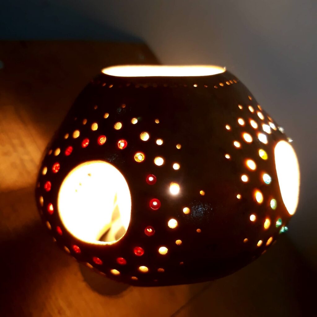 דלועי נוי קצת עלי – הגענו לנוב לפני כ- 31 שנים. אנו עוסקים במגוון תחומים, ביניהם בחקלאות אורגנית, ואני עוסקת באומנות בדלועי נוי ובציורי קיר. המפגש הראשון שלי עם הדלועים – קבלתי זרעים לא מוכרים מחברה, זרעתי ברחבי הגינה, ונדהמתי לגלות ירק חדש ומעניין, אשר השתרע על הקרקע וגם טיפס על העצים. אחרי ניסיון וטעייה, הגעתי לאורך השנים לרמה מקצועית של אומנות בדלועי הנוי, תחום אומנות מגוון ומדהים. מה הם דלועי נוי? – פירות ממשפחת הדלועיים, בעלי קליפה קשה וקלה. איפה הם גדלים? – אצלנו בחצר, מהאביב ועד לסתיו מתי התחלנו לגדל אותם? – לפני קרוב לעשרים שנה האם הדלועים אכילים? – רובם אכילים, מיעוטם מרים האם יש סוגים שונים של דלועי נוי? – כן, תלוי בזרעים האם אפשר להשפיע על צורתם? – כן, בזמן הגידול למה יש עליהם כתמים? – העובש שגדל על הקליפה גורם ליצירת כתמים. האם הדלועים שבירים? – כן! הם יכולים להיסדק ולהישבר. לא להפיל אותם! מה אפשר לעשות איתם? – כל טכניקת עבודה עם עץ, מתאימה לדלועים. מה אורך חייהם? – לנצח, כל עוד הם בתוך הבית ולא חשופים לפגעי מזג האוויר. איפה מגדלים דלועים מלבד בנוב? – יש כמה בארץ, והרבה במערב ובמזרח. יש גם סדנאות? – כן, אצלי בסטודיו, אחרי תיאום מראש. 0524425578 עיצוב דלועי נוי